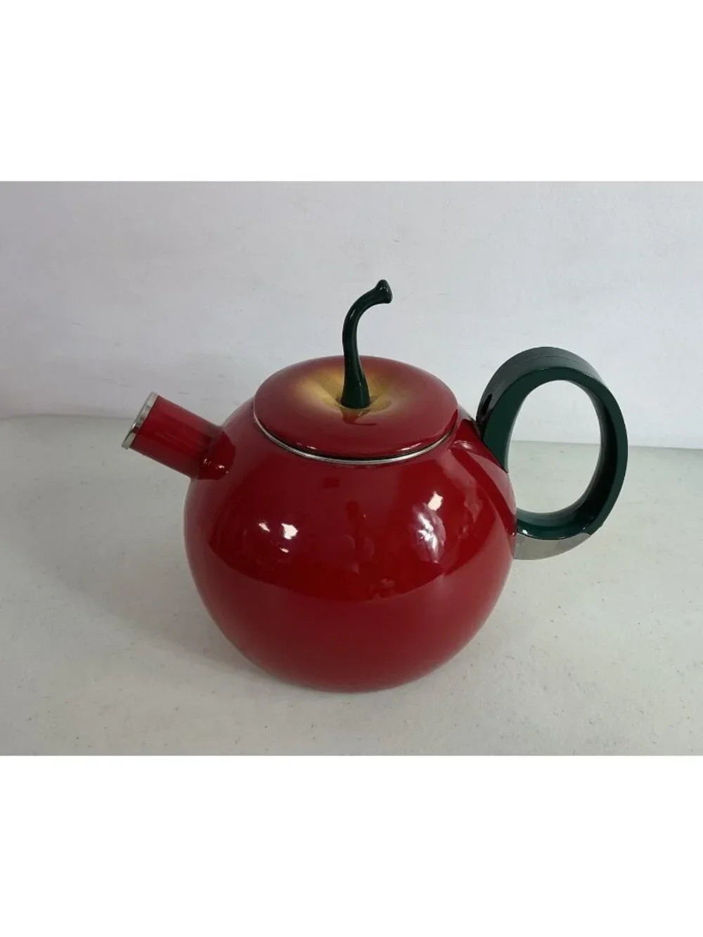 Vintage Apple Shaped Metal Teapot Tea Kettle Red Apple Lid